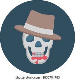 Schädel mit Hut und Vektorsymbol, Feiertage und Halloween-Kostüme Symbol auf weißem Hintergrund, Trick oder Treat Sign, Vampirmaske-Konzept, Gefahr oder Todeszeichen