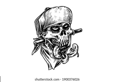 Skull With Hat BMX Riders Hand Drawing For T shirt design and Merchandise Design material