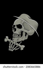 Skull with hat and bone artwork illustration