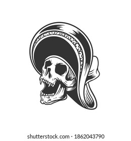 The skull in a hat. Can be used as a sketch of a tattoo.