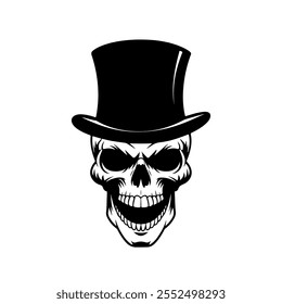  Skull with hat cap silhouette vector illustration isolated on white background