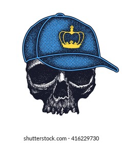 Schäle mit Krone Hut. Grunge-Stil. Vektorgrafik