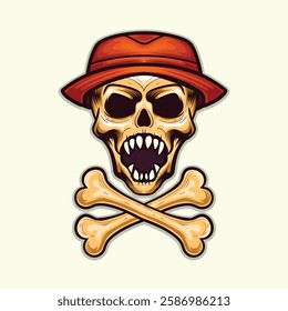Skull with hat and danger sign vintage design