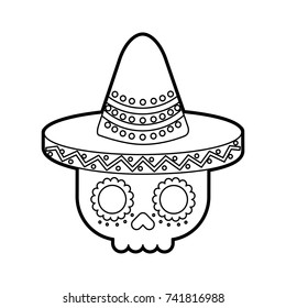 skull in hat day of the dead mexican celebration