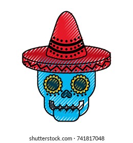 skull in hat day of the dead mexican celebration