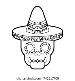 skull in hat day of the dead mexican celebration