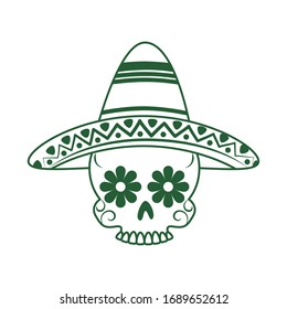 skull with hat decoration. Cinco de mayo mexican celebration vector illustration line style icon