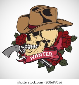 Skull with hat. Design for T-shirts. Vector.