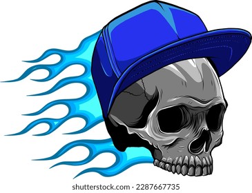 skull with hat and flames vector illustration