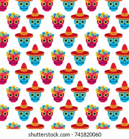 skull hat flower the day of the death mexican culture wallpaper image
