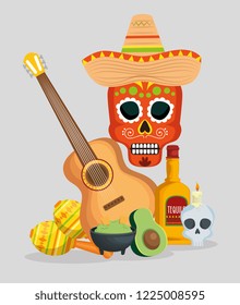 skull with hat and guitar to celebrate day of the dead event