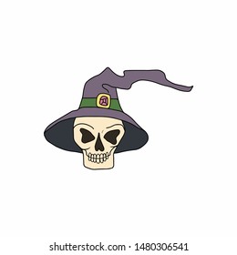 Skull in a hat for Halloween. White background.