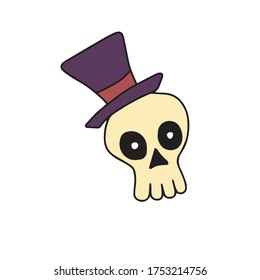 Skull in a hat for Halloween. White background.