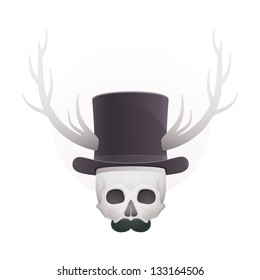 skull in a hat with horns and a mustache
