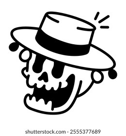 Skull hat icon in hand drawn style 