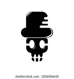 calavera con el logotipo de sombrero, calavera en blanco y negro 