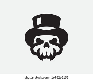 Calavera en el logo del sombrero. Diseño de emblema de cráneo antiguo editable para su negocio. Ilustración vectorial.