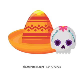 skull with hat mexican isolated icon vector illustration design