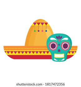 skull with hat mexican, on white background vector illustration design