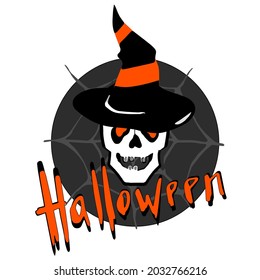Skull in a hat on a background of cobwebs
