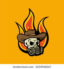Cráneo con sombrero sobre fondo de fuego