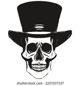 skull with hat picture vector hand drawn ,black and white clip art
