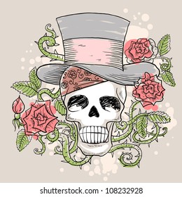 Skull in the hat with roses