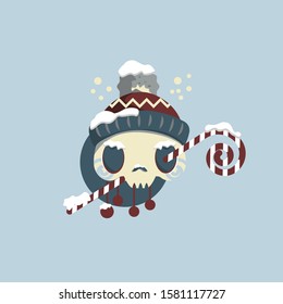 A skull with a hat in the snow, new year, sweets.