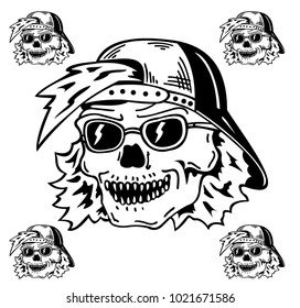 Skull in the hat and sunglasses