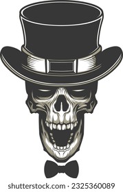 skull with hat and tie vector illustration