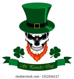 Skull in a hat. Vector image of St. Patrick's Day.