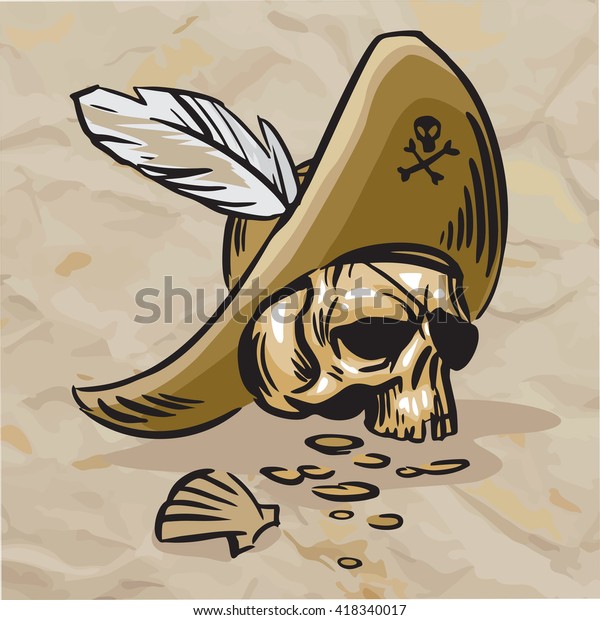 Skull Hat White Feather Stock Vector 