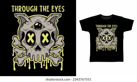 Skull head with animal ear doodle t shirt and apparel design concepts