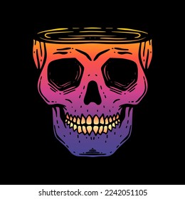 Skull head art Illustration hand drawn colorful vector for tshirt, sticker, poster etc