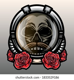 Skull head with astronaut helmet. Premium vector