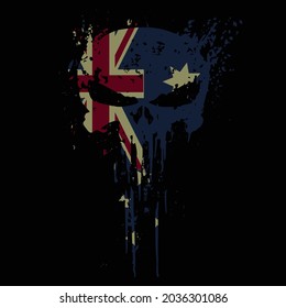 Cabeza de cráneo Bandera de Australia con textura gruesa - diseño de camiseta vectorial