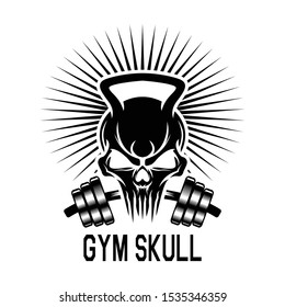 Skull Head Barbel  Fitness Club Logo Design Template