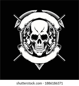 skull head with barbell logo vector