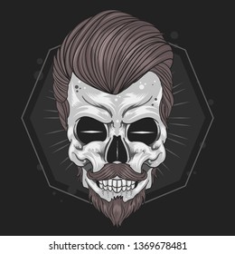 SKULL HEAD BARBER ILLUSTRATION VECTOR