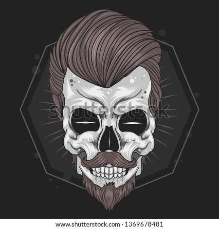 SKULL HEAD BARBER ILLUSTRATION VECTOR