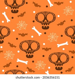 Skull head with bats halloween pattern illustrations