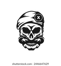 	
Skull head beret logo design vector