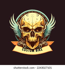 skull head biker badge logo template design vector illustration