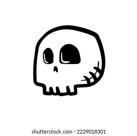 Skull head black ink design vector. Hand drawn character symbol. 