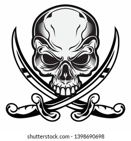 Skull Head Black and White Double Sword Pirate 