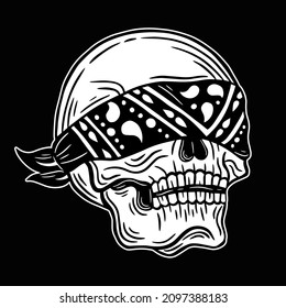 Skull Head black and white Hand Drawn tattoo concept Dark Art illustration