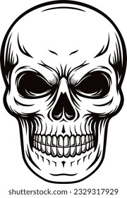 skull head black and white illustration