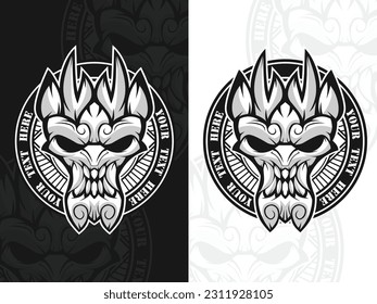 Skull head black and white vector logo