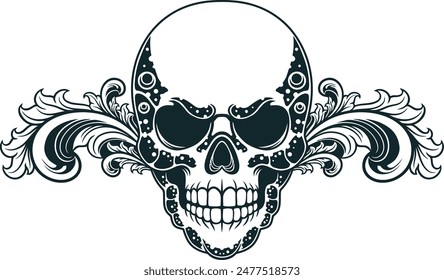 Skull head black and white vector illustration