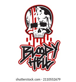 Skull Head with Bloody Hell Tagline for Apparel Design especially for T shirt, jacket, hoodie, sweater or anything 